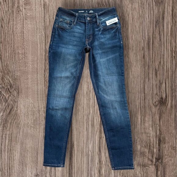 Old Navy Mid Rise Rockstar Super Skinny Petite Blue Jeans Classic Style - Picture 1 of 5